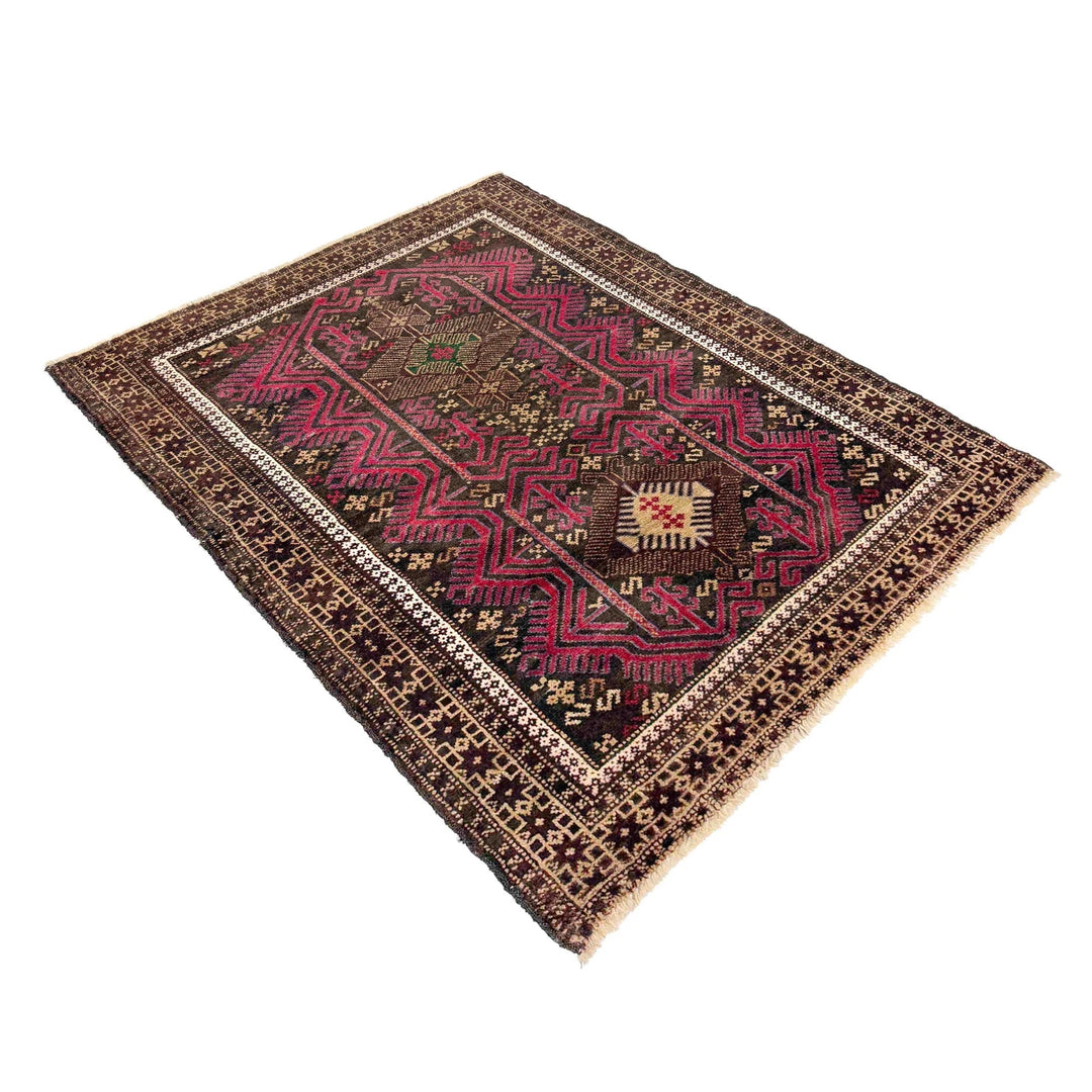 Red Afghan Baluchi Rug 3' 1" x 4' 4" Hand-Knotted | No. AL53653