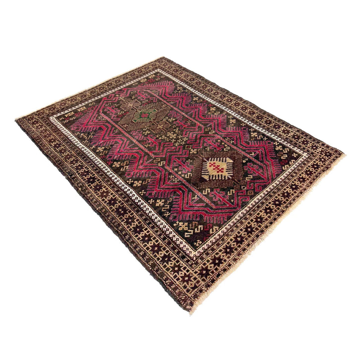 Red Afghan Baluchi Rug 3' 1" x 4' 4" Hand-Knotted | No. AL53653