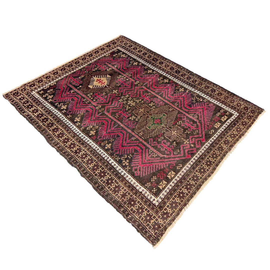 Red Afghan Baluchi Rug 3' 1" x 4' 4" Hand-Knotted | No. AL53653