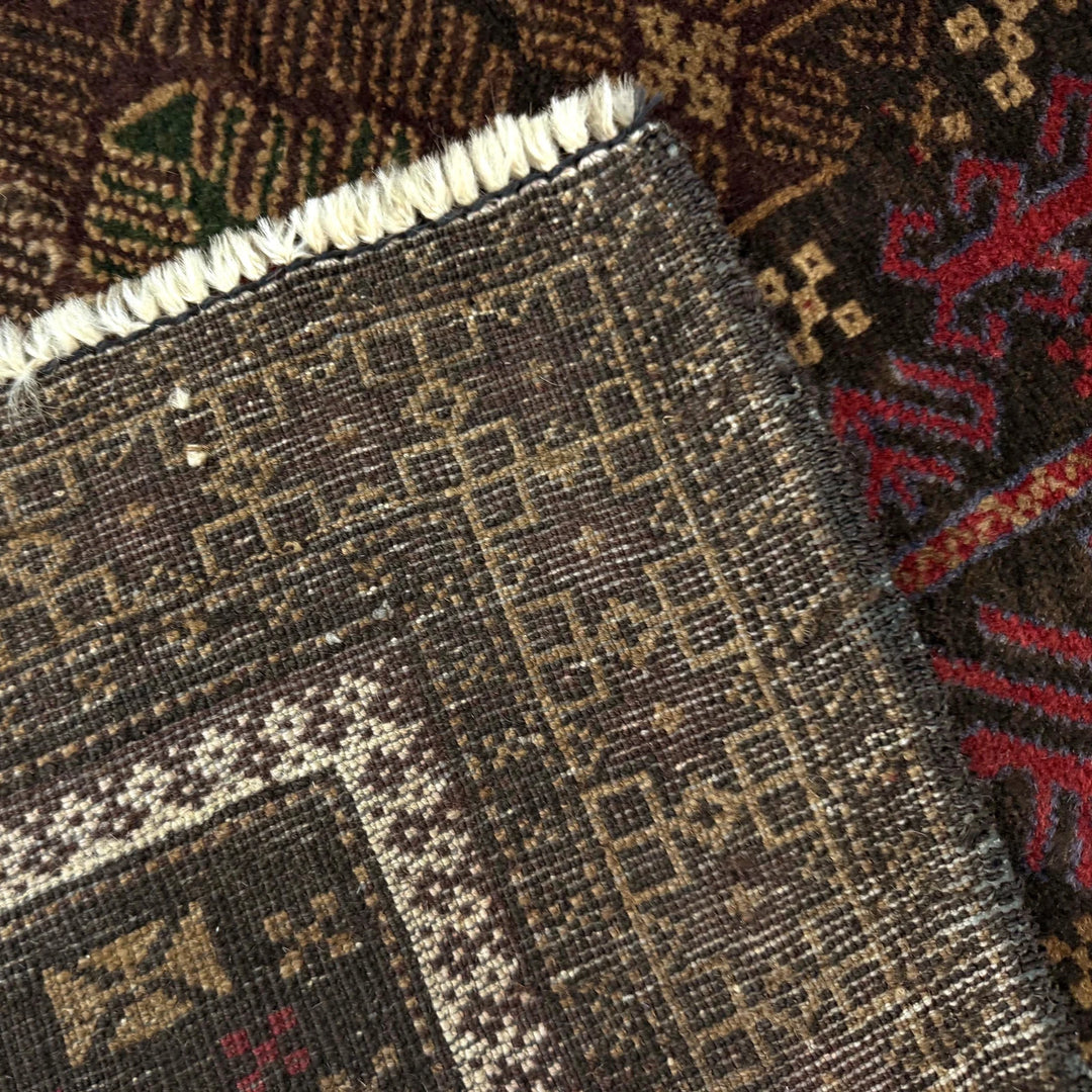 Red Afghan Baluchi Rug 3' 1" x 4' 4" Hand-Knotted | No. AL53653