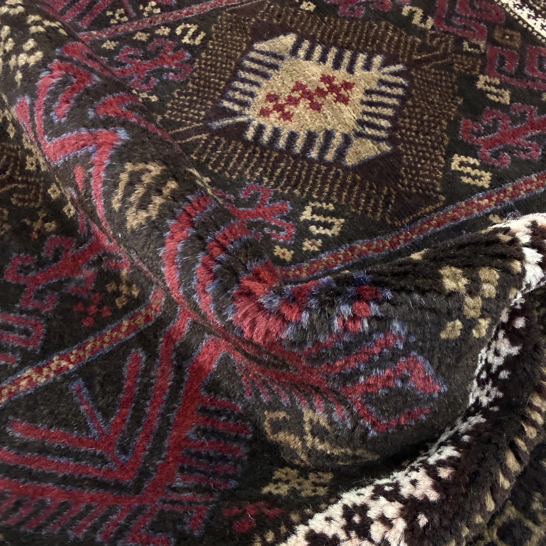 Red Afghan Baluchi Rug 3' 1" x 4' 4" Hand-Knotted | No. AL53653