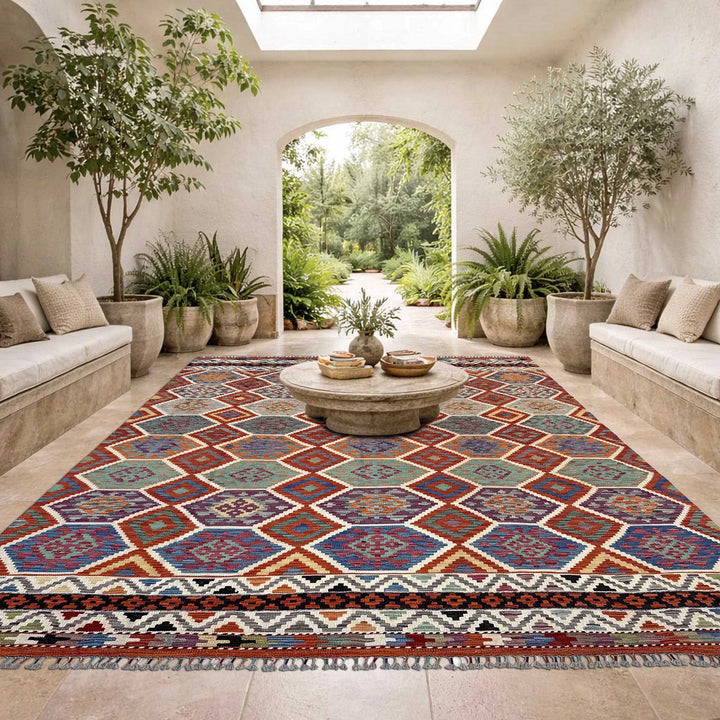 Afghan Vegetable Kilim Rug 8' 4" x 10' 0" Flat-Weave | No. AL53670