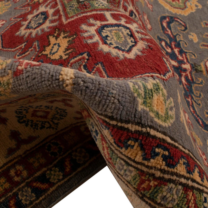 Gray Afghan Kazak Rug 4' 3" x 5' 9" Hand-Knotted | No. AL53673