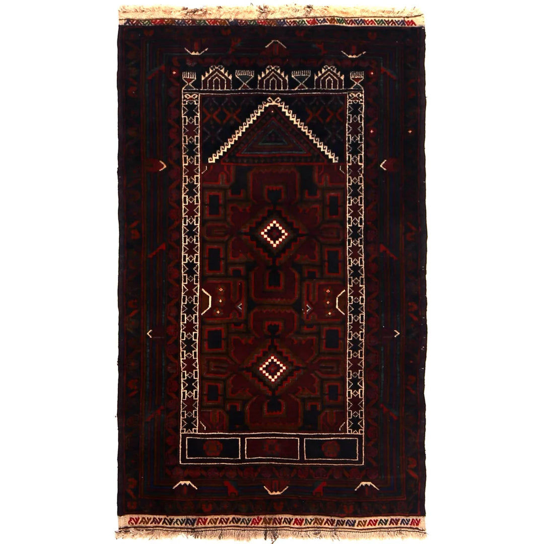 Afghan Prayer Rug 3' 1" x 4' 11" Hand-Knotted | No. AL53723