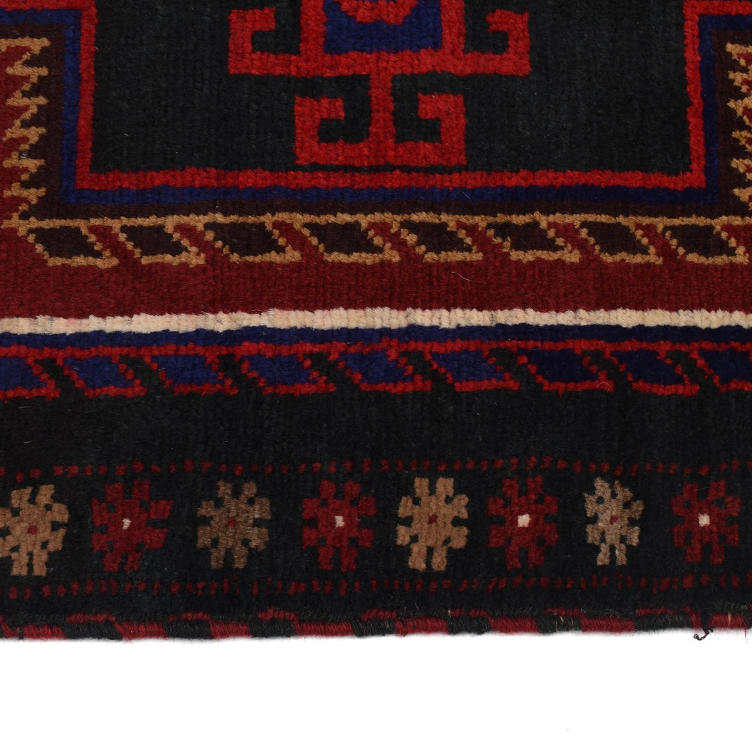 Black Afghan Baluchi Rug 2' 9" x 4' 5" Hand-Knotted | No. AL53735