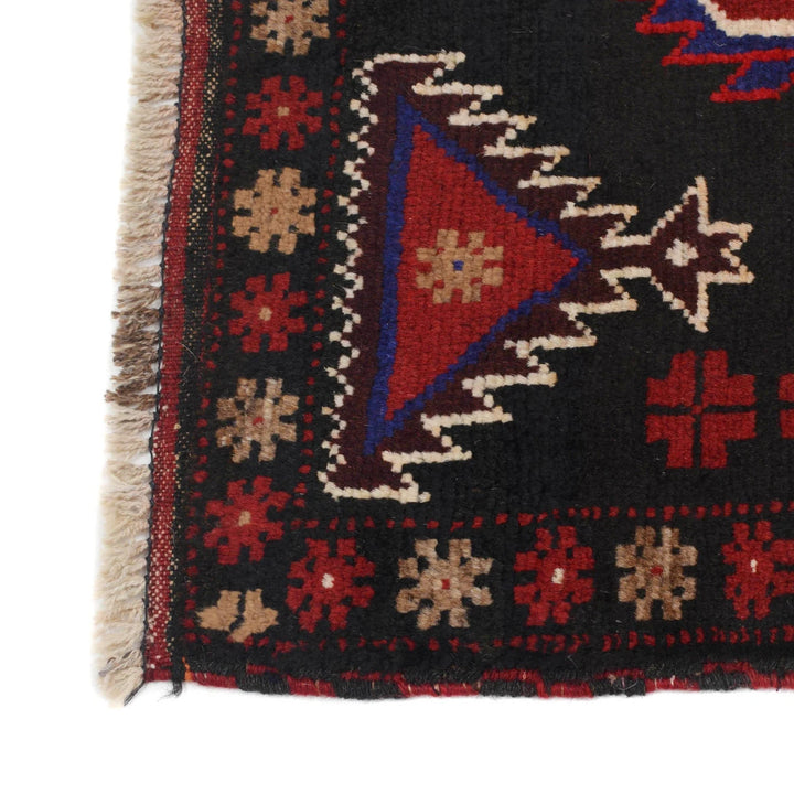Black Afghan Baluchi Rug 2' 9" x 4' 5" Hand-Knotted | No. AL53735