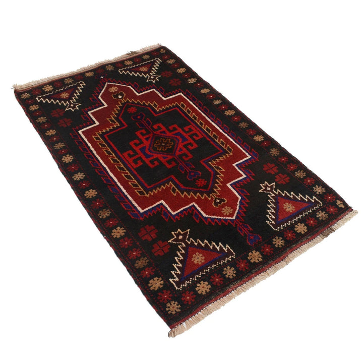 Black Afghan Baluchi Rug 2' 9" x 4' 5" Hand-Knotted | No. AL53735