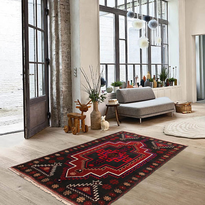 Black Afghan Baluchi Rug 2' 9" x 4' 5" Hand-Knotted | No. AL53735