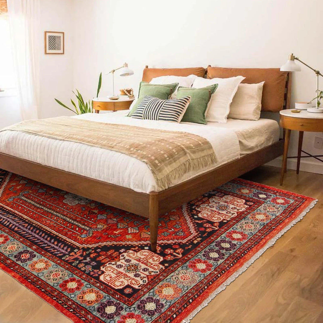 Red Afghan Shirazi Rug 5' 9" x 7' 8" Hand-Knotted | No. AL53738