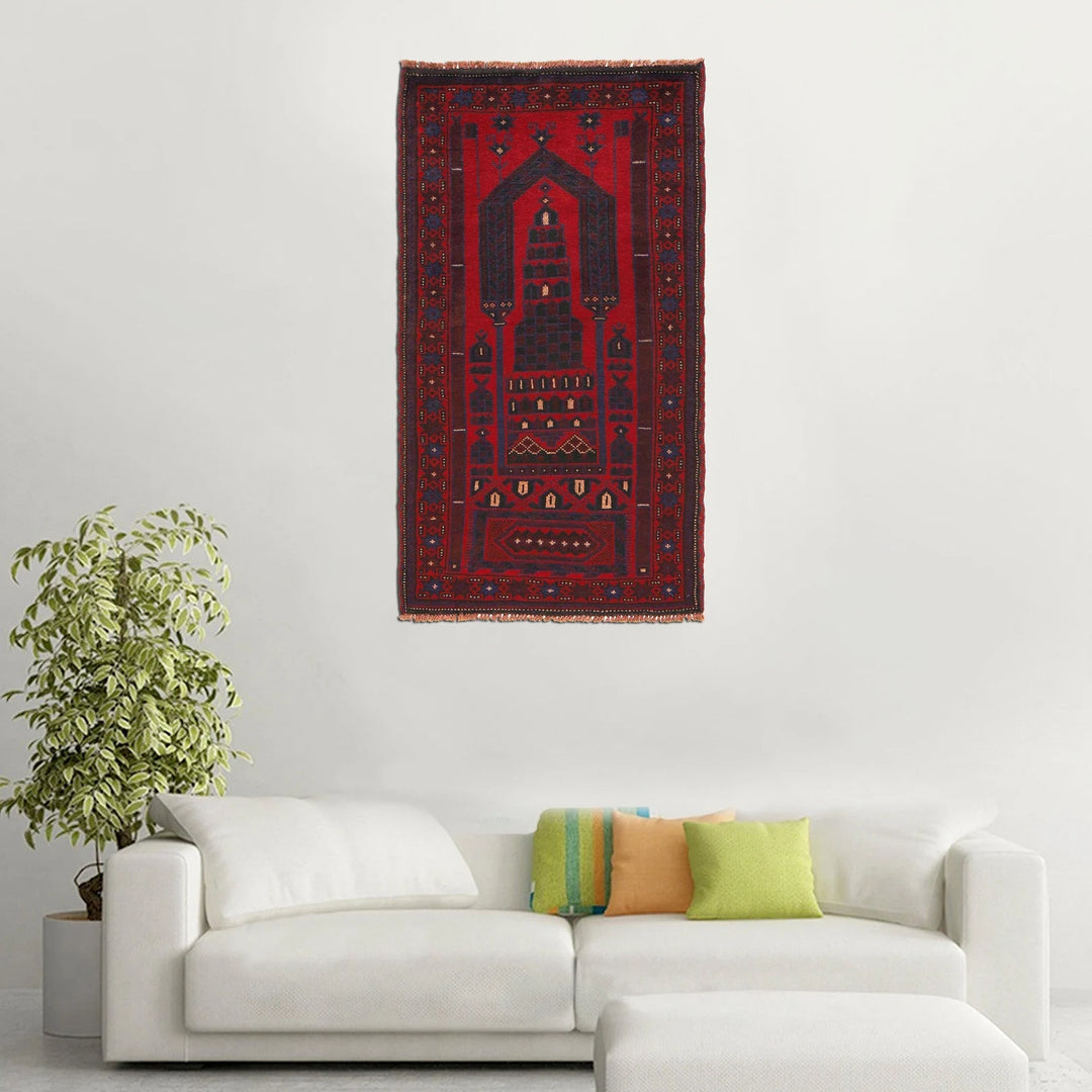 Red Afghan Prayer Rug 2' 7" x 4' 8" Hand-Knotted | No. AL53783