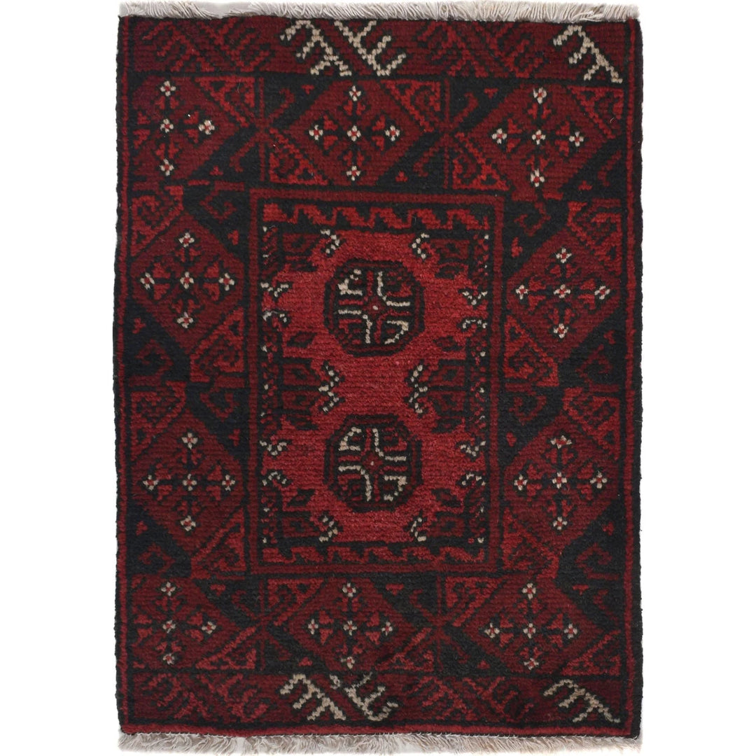 Red Afghan Oriental Rug 1' 8" x 2' 4" Hand-Knotted | No. AL53802