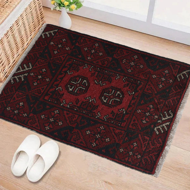 Red Afghan Oriental Rug 1' 8" x 2' 4" Hand-Knotted | No. AL53802
