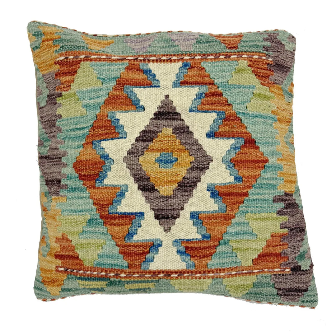 Afghan Geometric Cushion 1' 5" x 1' 5" Hand-Knotted | No. AL538368