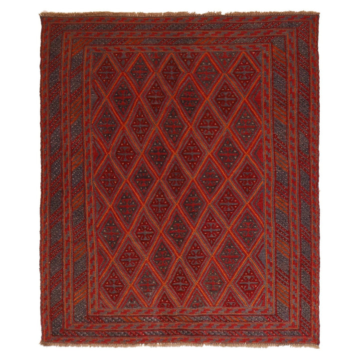 Red Afghan Mashwani Rug 4' 11" x 5' 10" Hand-Knotted | No. AL53920