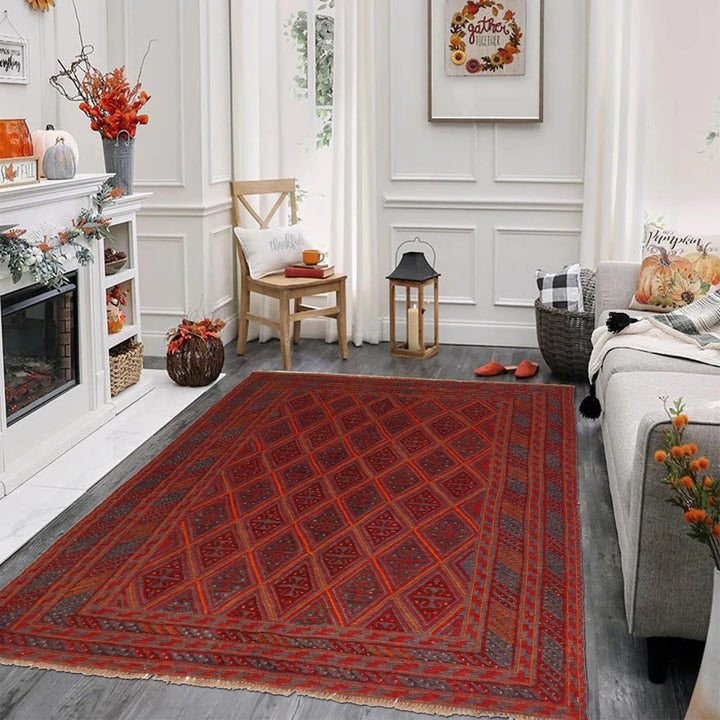 Red Afghan Mashwani Rug 4' 11" x 5' 10" Hand-Knotted | No. AL53920
