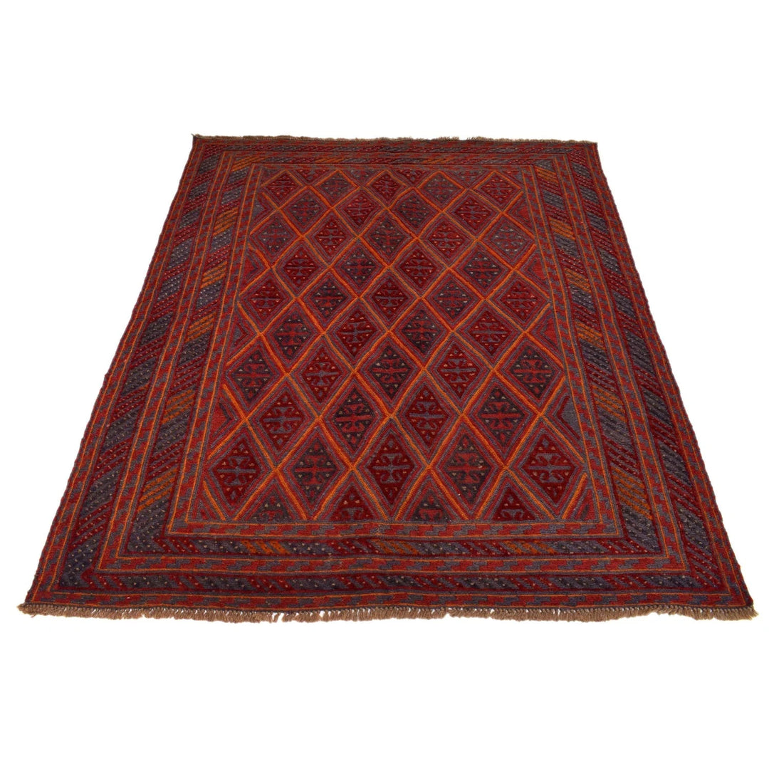 Red Afghan Mashwani Rug 4' 11" x 5' 10" Hand-Knotted | No. AL53920
