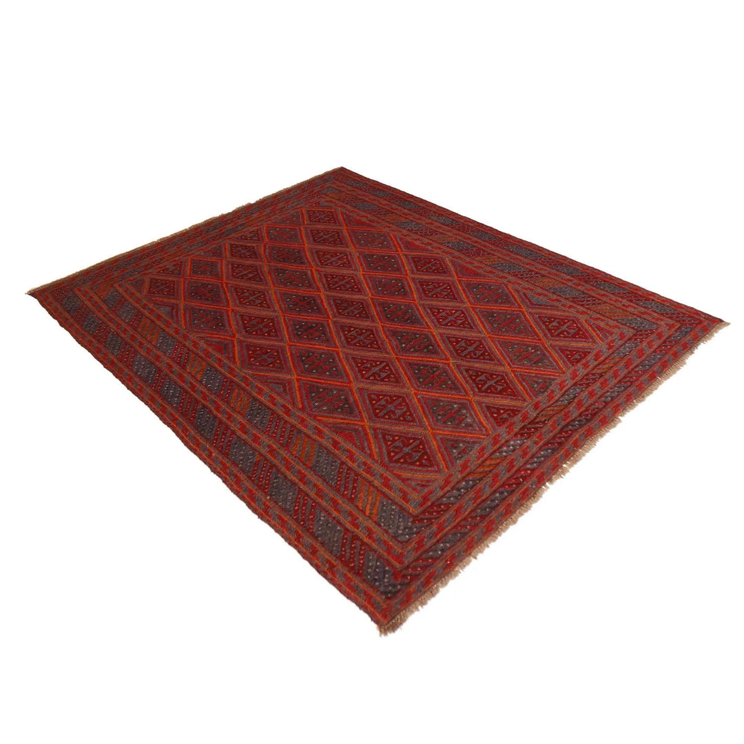 Red Afghan Mashwani Rug 4' 11" x 5' 10" Hand-Knotted | No. AL53920
