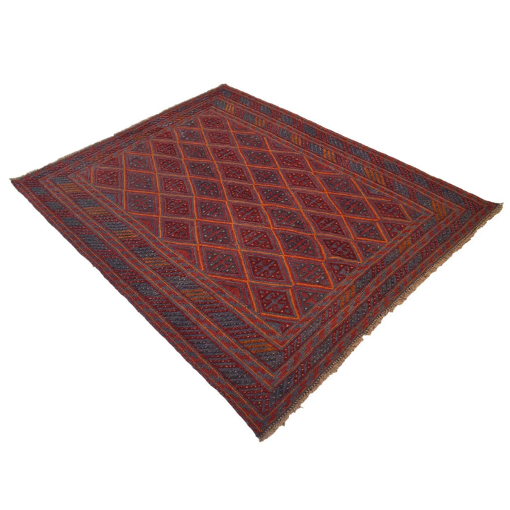 Red Afghan Mashwani Rug 4' 11" x 5' 10" Hand-Knotted | No. AL53920