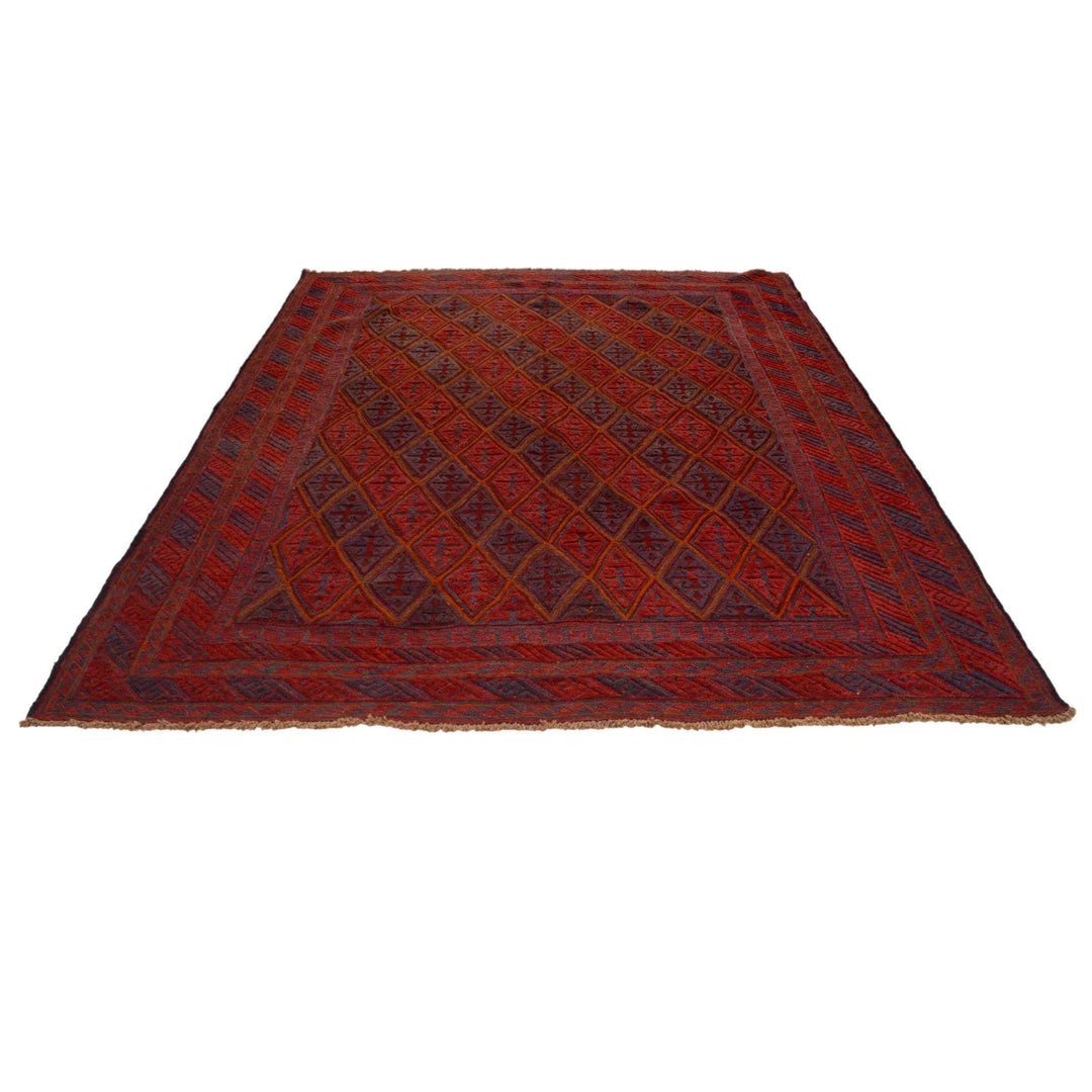 Red Afghan Mashwani Rug 7' 2" x 8' 10" Hand-Knotted | No. AL54020