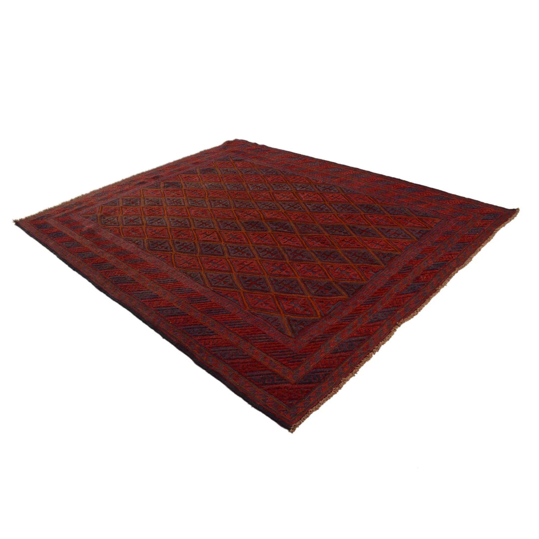 Red Afghan Mashwani Rug 7' 2" x 8' 10" Hand-Knotted | No. AL54020