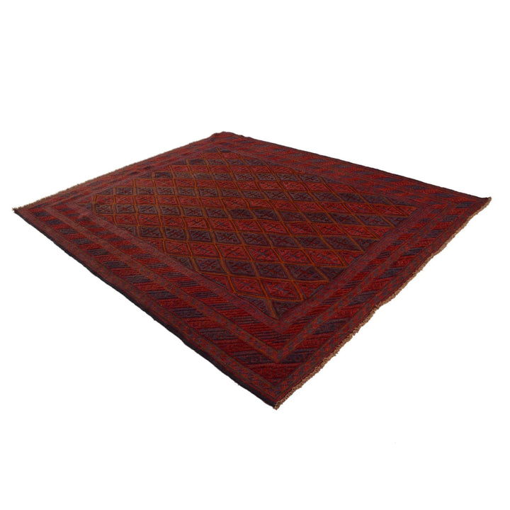 Red Afghan Mashwani Rug 7' 2" x 8' 10" Hand-Knotted | No. AL54020