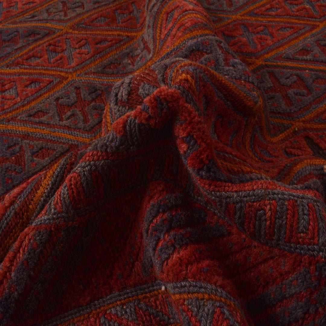 Red Afghan Mashwani Rug 7' 2" x 8' 10" Hand-Knotted | No. AL54020