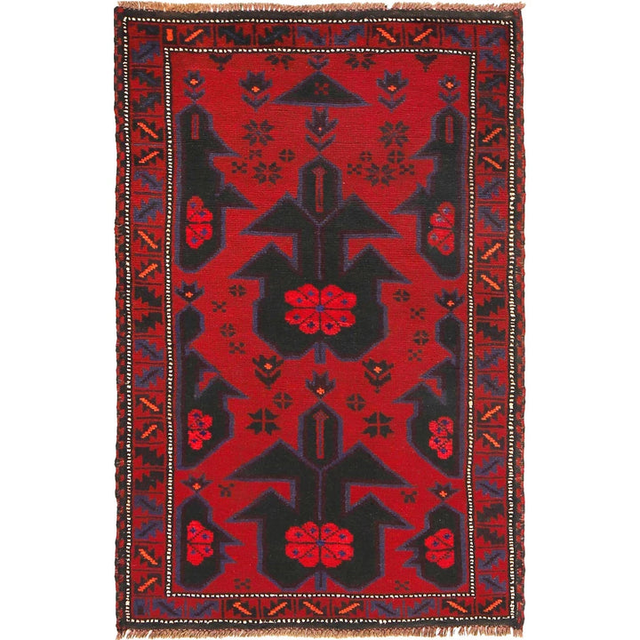 Red Afghan Baluchi Rug 2' 9" x 4' 7" Hand-Knotted | No. AL54029