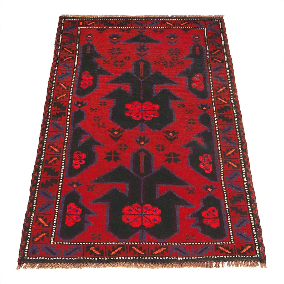 Red Afghan Baluchi Rug 2' 9" x 4' 7" Hand-Knotted | No. AL54029