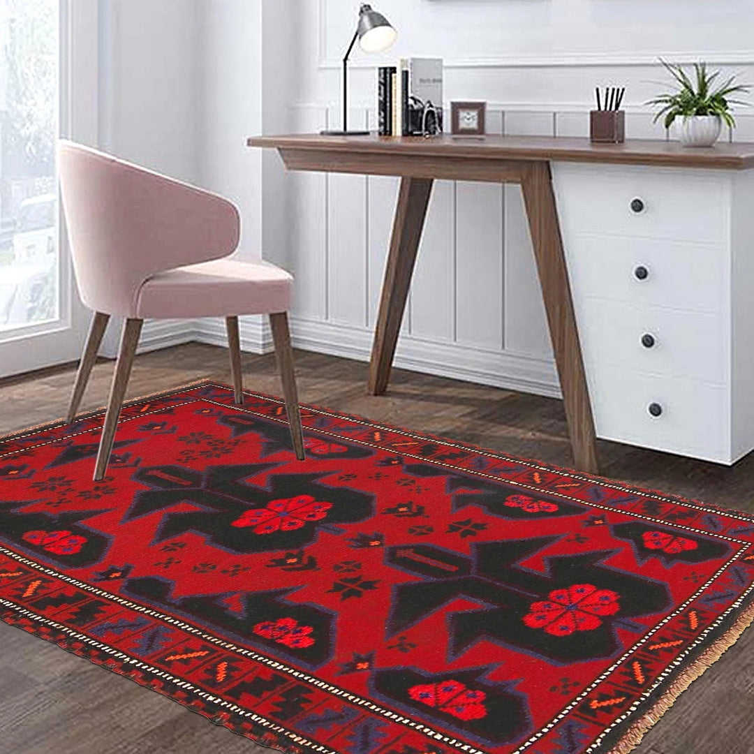Red Afghan Baluchi Rug 2' 9" x 4' 7" Hand-Knotted | No. AL54029