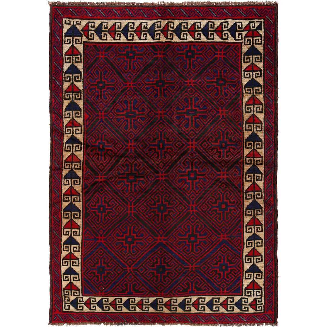 Afghan Baluchi Rug 5'6" x 8'3" Hand-Knotted | No. AL54106