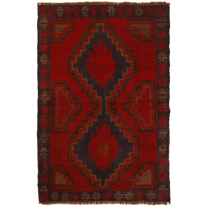 Red Afghan Baluchi Rug 2' 11" x 4' 3" Hand-Knotted | No. AL54133