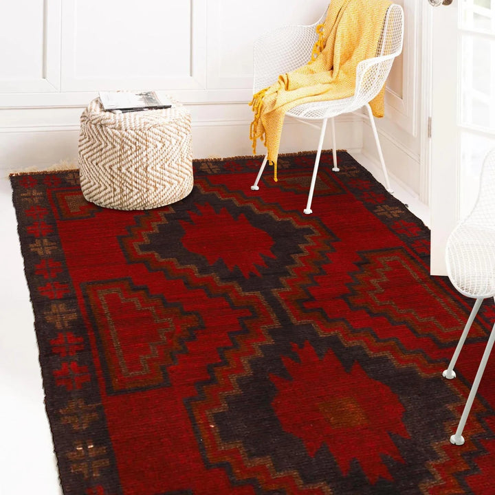 Red Afghan Baluchi Rug 2' 11" x 4' 3" Hand-Knotted | No. AL54133