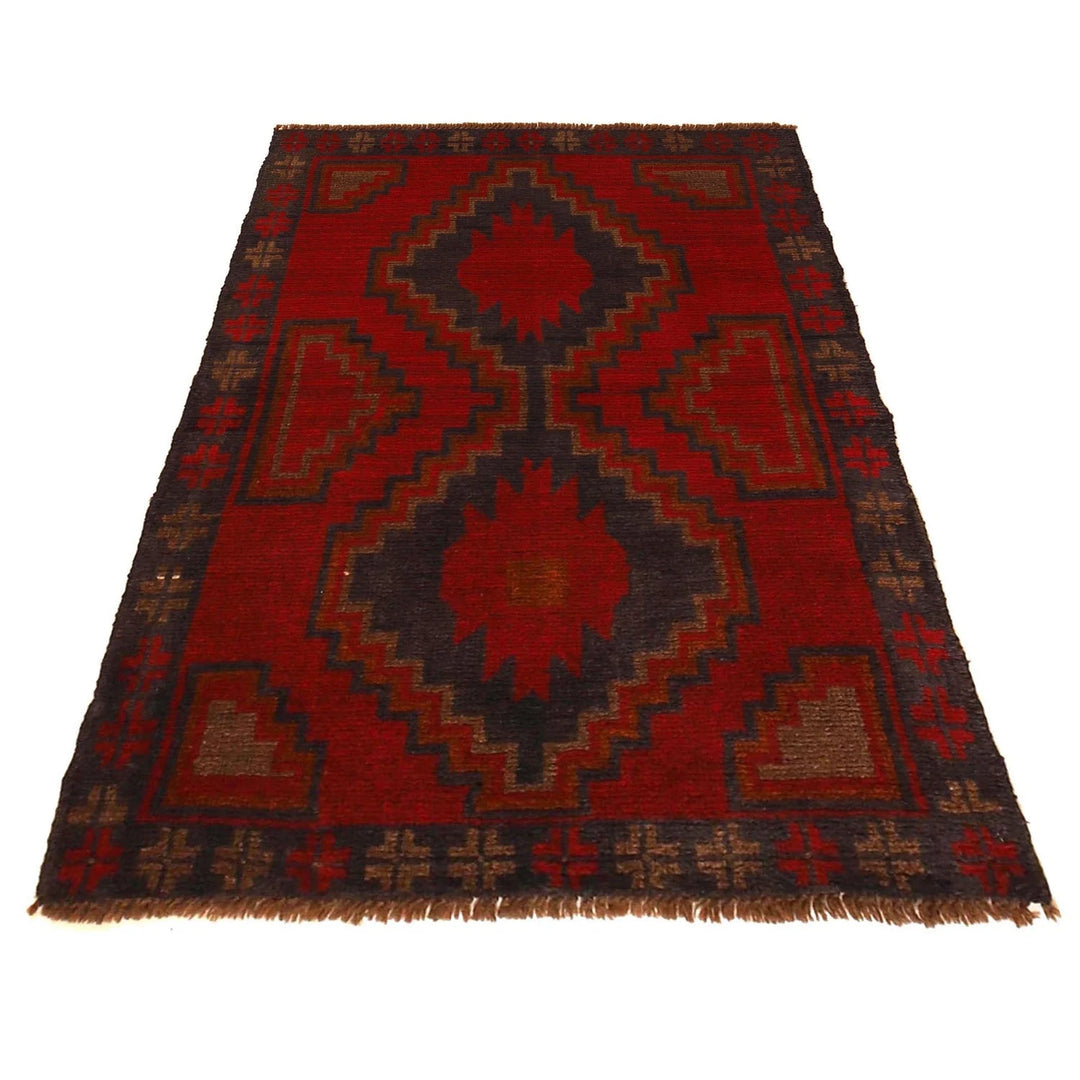 Red Afghan Baluchi Rug 2' 11" x 4' 3" Hand-Knotted | No. AL54133