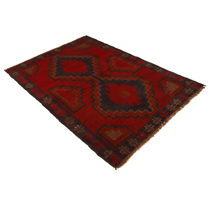 Red Afghan Baluchi Rug 2' 11" x 4' 3" Hand-Knotted | No. AL54133