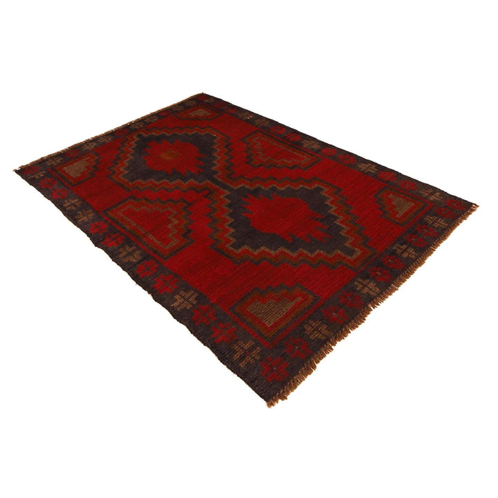 Red Afghan Baluchi Rug 2' 11" x 4' 3" Hand-Knotted | No. AL54133