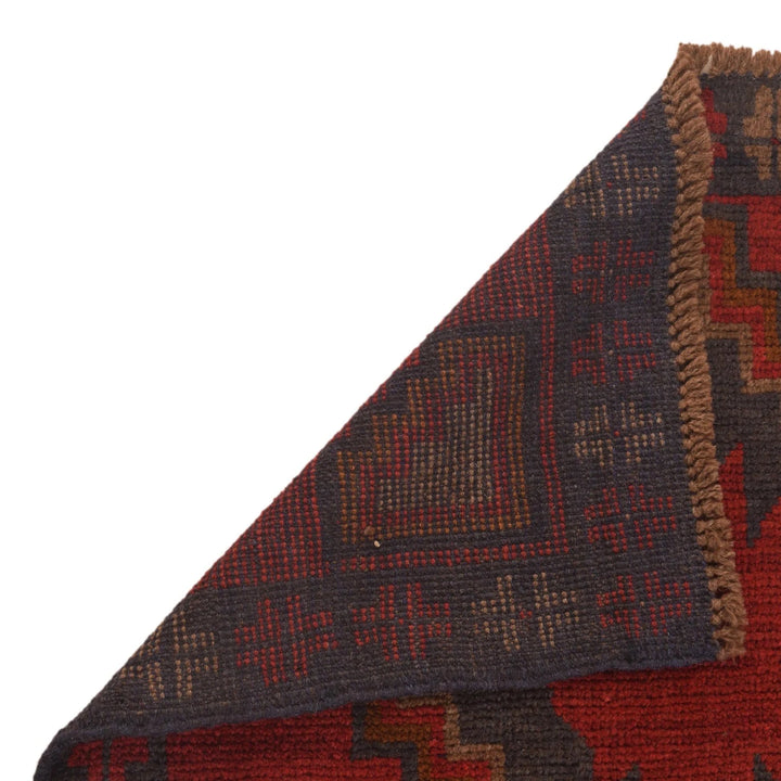 Red Afghan Baluchi Rug 2' 11" x 4' 3" Hand-Knotted | No. AL54133