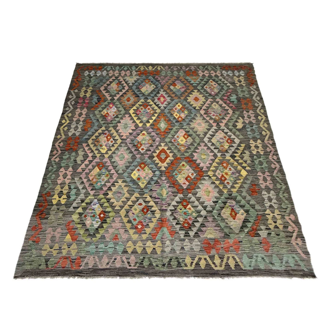 Afghan Vegetable Kilim Rug 6' 0" x 7' 8" Flat-Weave | No. AL541515