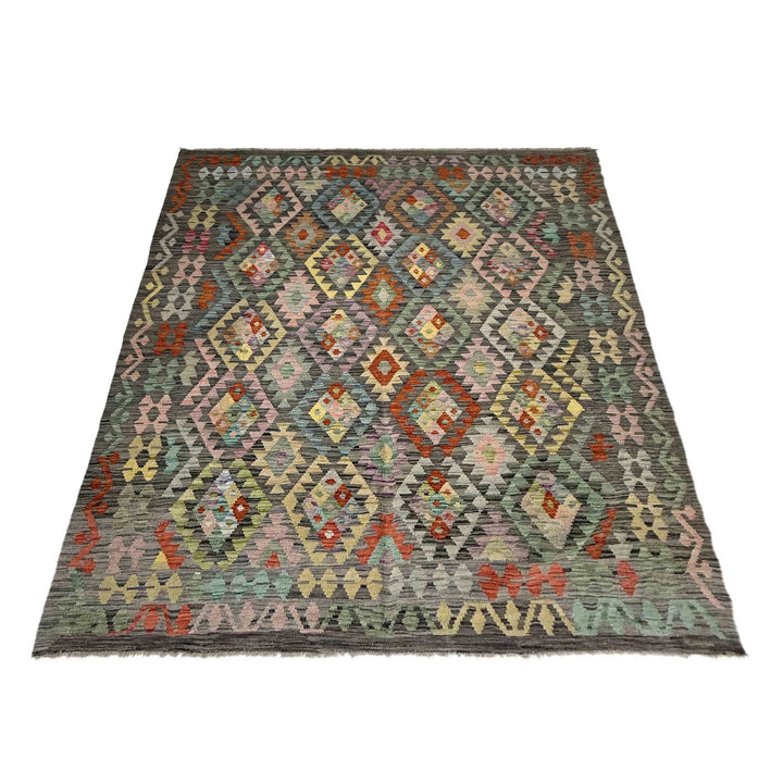 Afghan Vegetable Kilim Rug 6' 0" x 7' 8" Flat-Weave | No. AL541515
