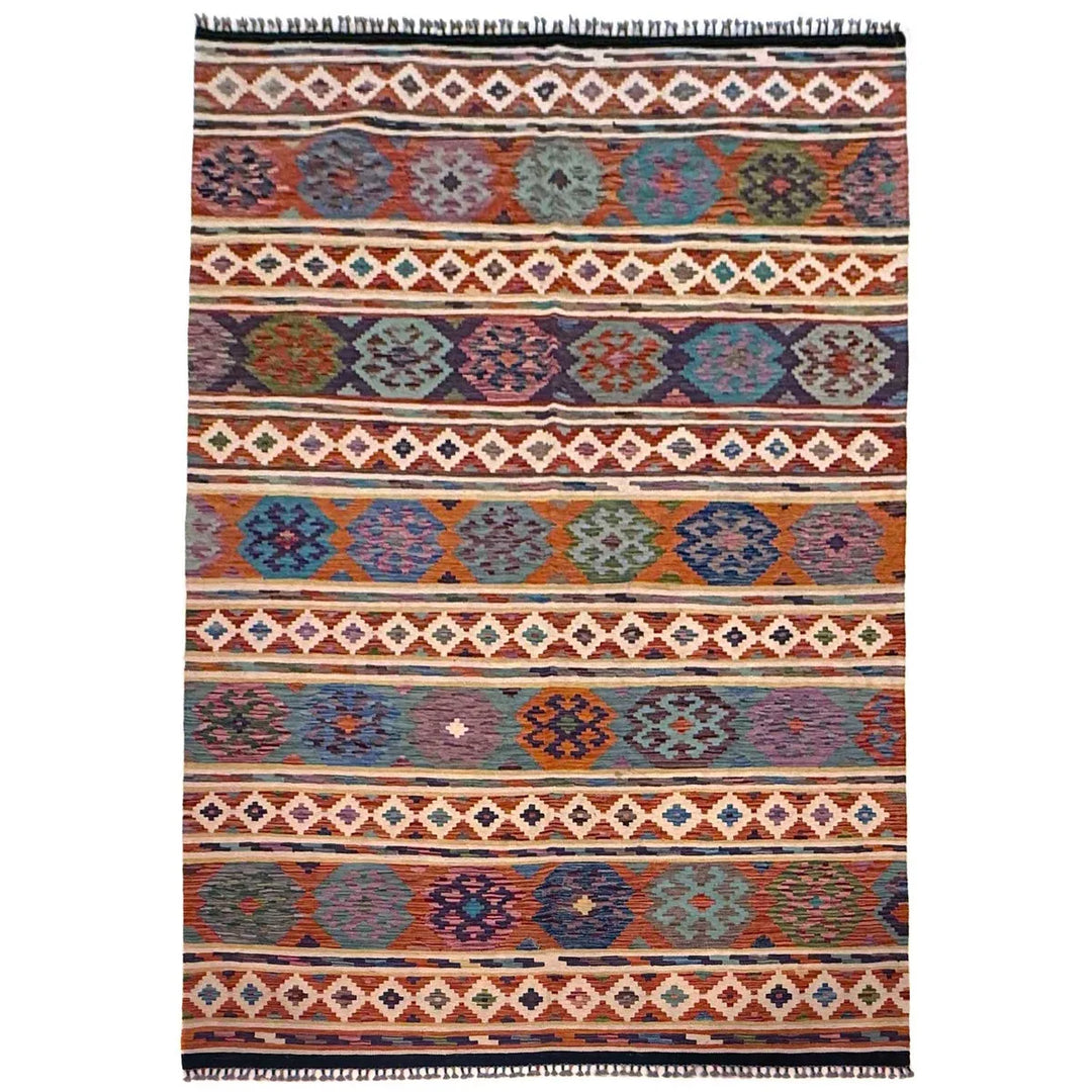 Afghan Kilim Rug 6' 7" x 9' 10" Flat-Weave | No. AL54196
