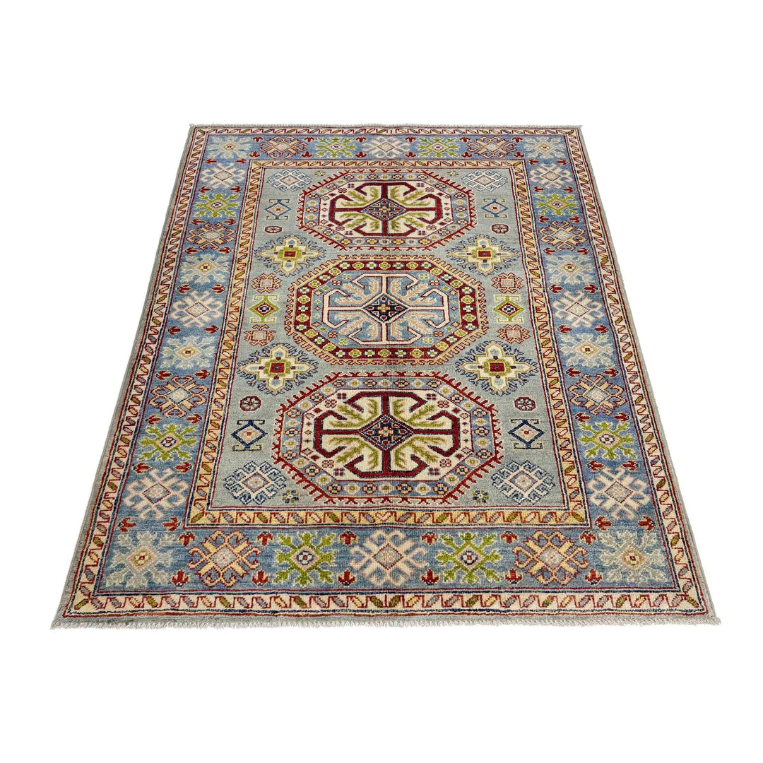 Gray Afghan Kazak Rug 3' 11" x 5' 8" Hand-Knotted | No. AL54345