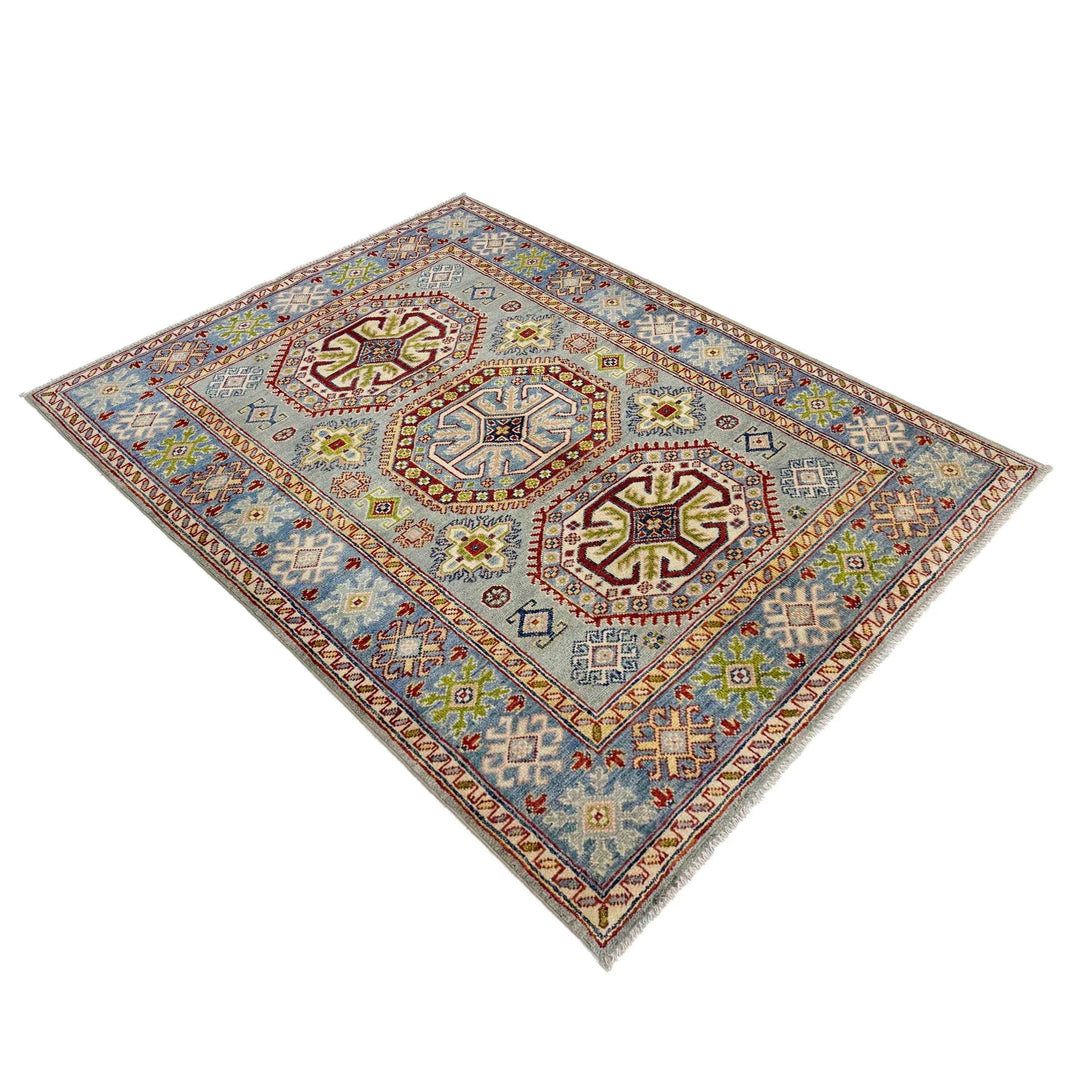 Gray Afghan Kazak Rug 3' 11" x 5' 8" Hand-Knotted | No. AL54345