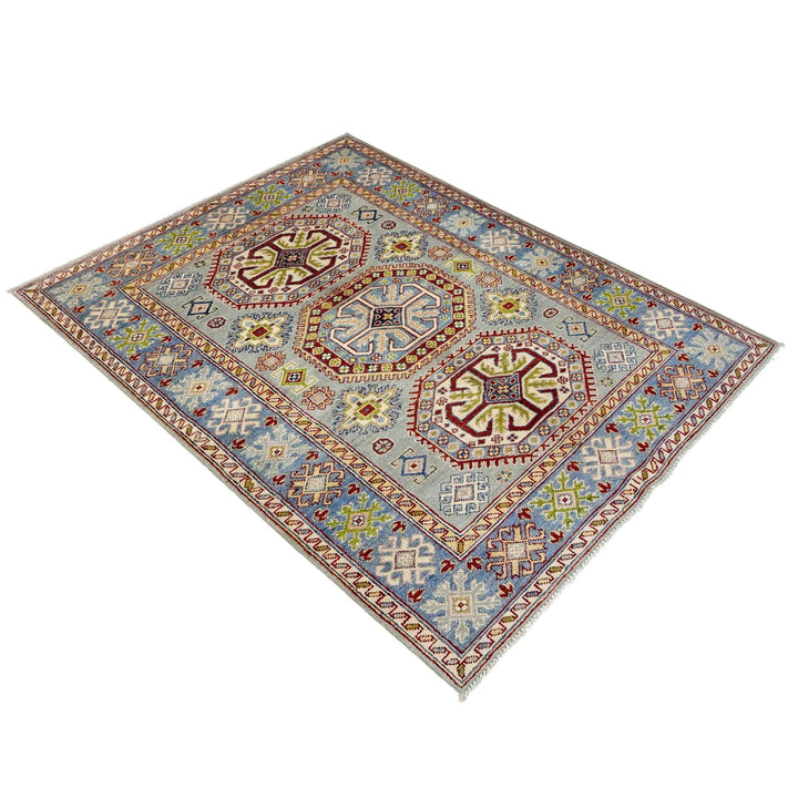 Gray Afghan Kazak Rug 3' 11" x 5' 8" Hand-Knotted | No. AL54345