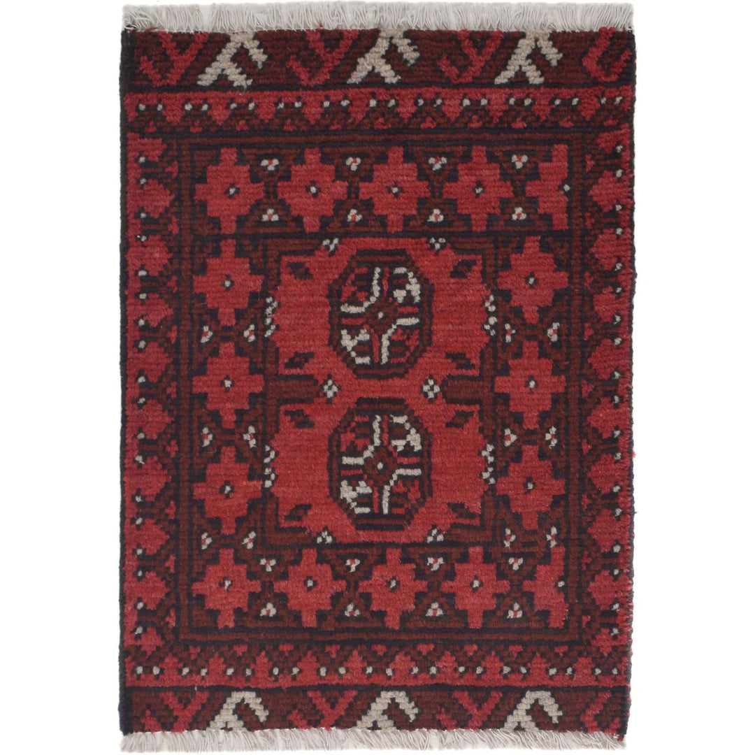 Red Afghan Oriental Rug 1' 6" x 2' 1" Hand-Knotted | No. AL54355