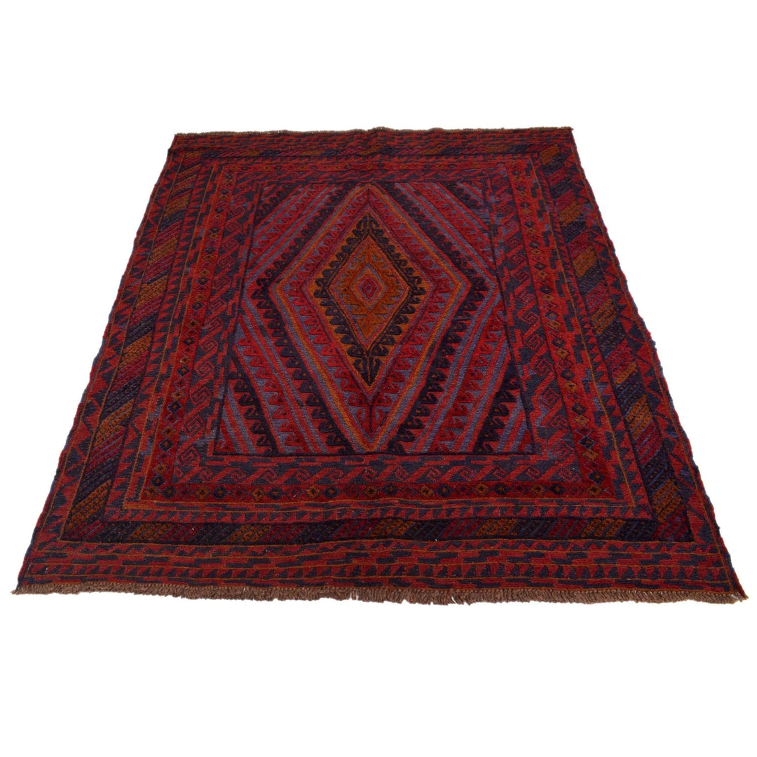 Red Afghan Mashwani Rug 4' 11" x 6' 1" Hand-Knotted | No. AL54402