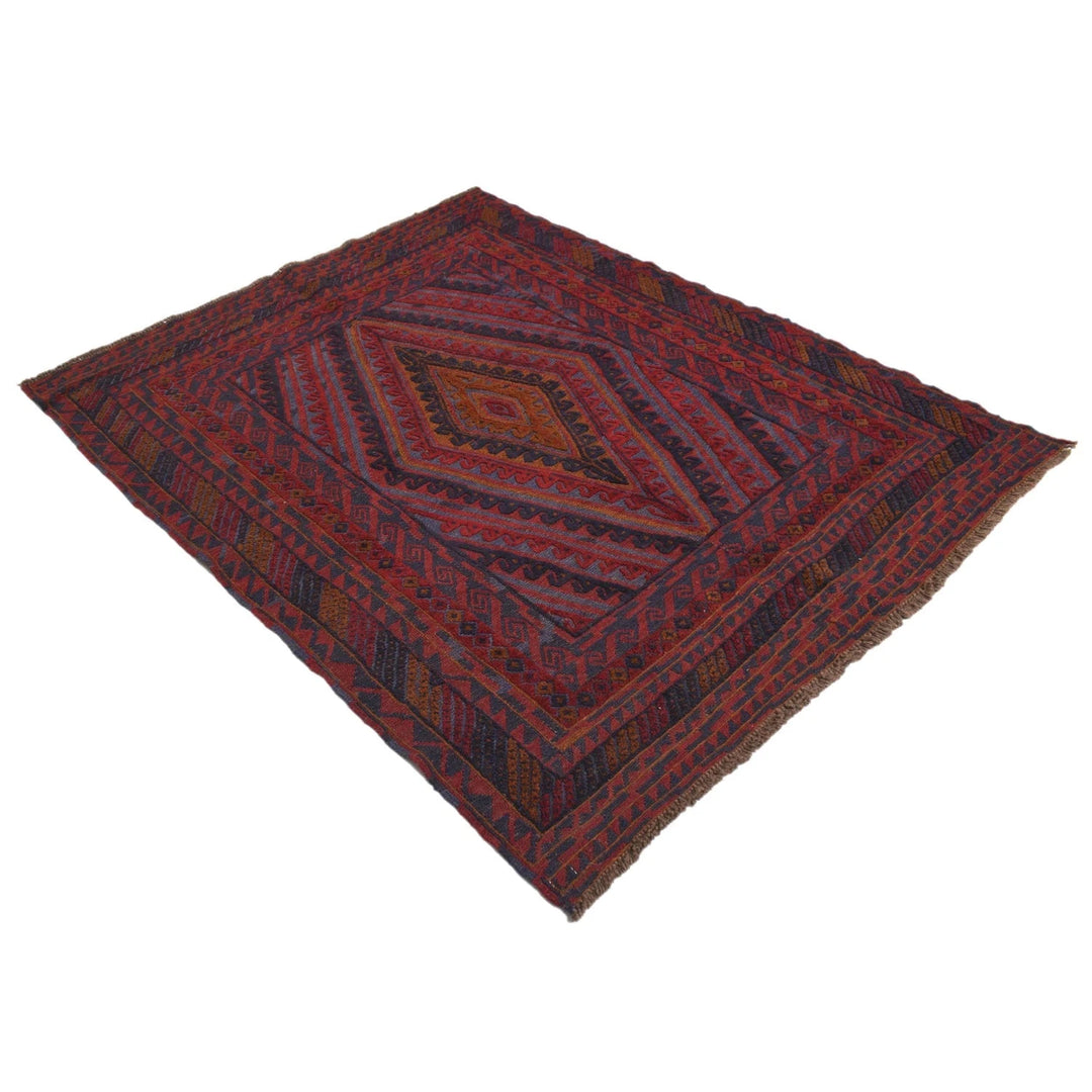 Red Afghan Mashwani Rug 4' 11" x 6' 1" Hand-Knotted | No. AL54402