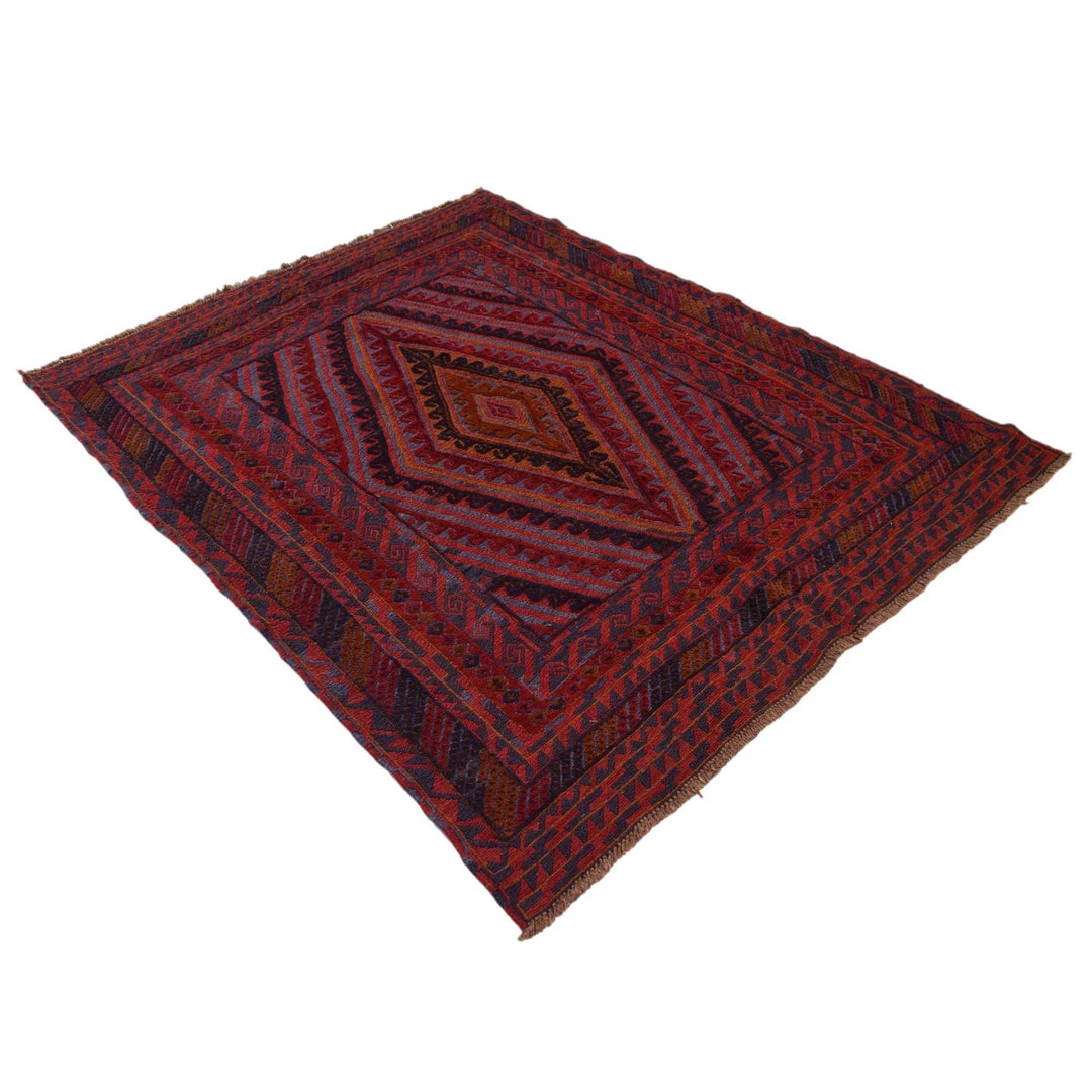 Red Afghan Mashwani Rug 4' 11" x 6' 1" Hand-Knotted | No. AL54402