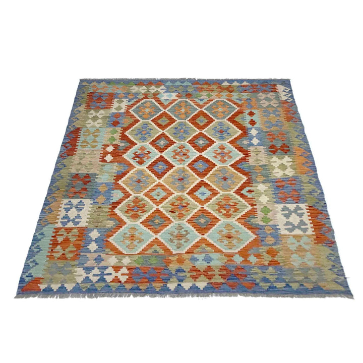Afghan Vegetable Kilim Rug 6'3" x 7'3" Flat-Weave | No. AL544053