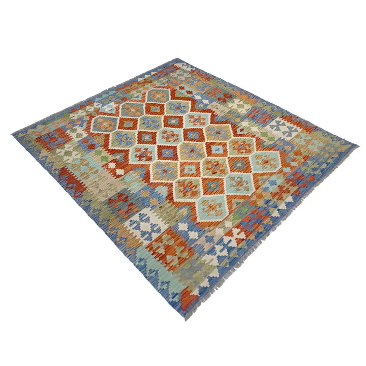 Afghan Vegetable Kilim Rug 6'3" x 7'3" Flat-Weave | No. AL544053