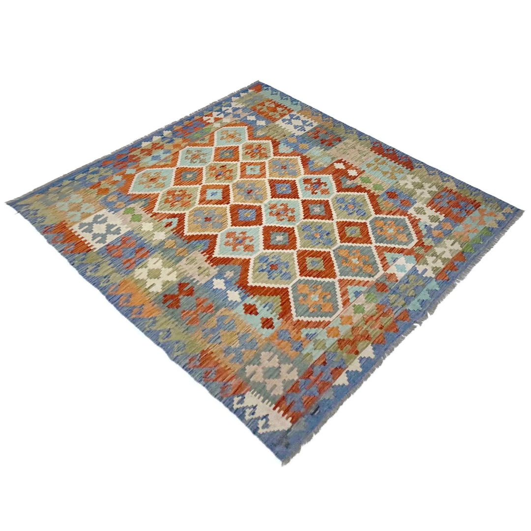 Afghan Vegetable Kilim Rug 6'3" x 7'3" Flat-Weave | No. AL544053