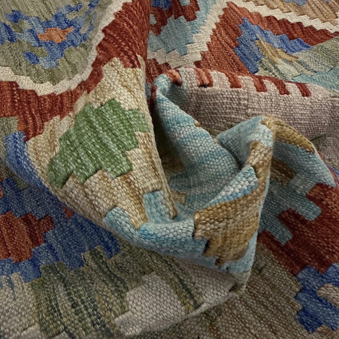 Afghan Vegetable Kilim Rug 6'3" x 7'3" Flat-Weave | No. AL544053